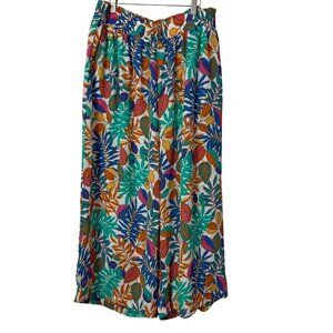 Rose + Olive Womens Wide Leg Cropped Pants 1X Multicolor Floral Leaf Print